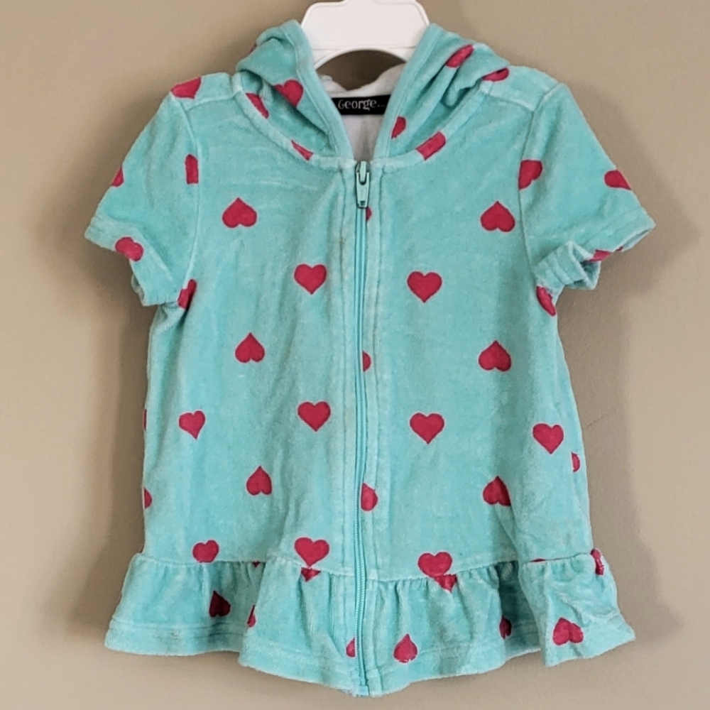 Terry hooded zip up swimsuit coverup